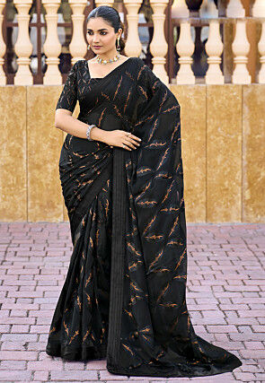 Digital Printed Georgette Brasso Saree in Black