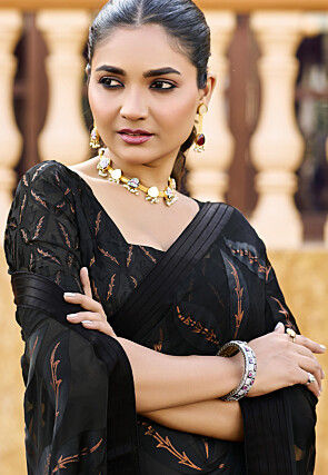 Digital Printed Georgette Brasso Saree in Black