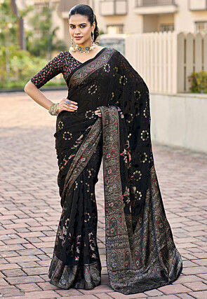 Woven Georgette Brasso Saree in Black