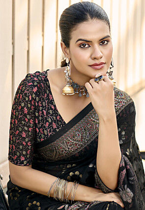 Woven Georgette Brasso Saree in Black