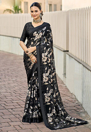 Digital Printed Georgette Brasso Saree in Black