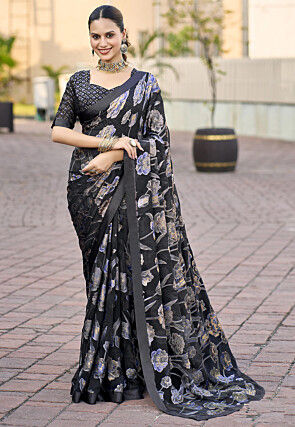Digital Printed Georgette Brasso Saree in Black