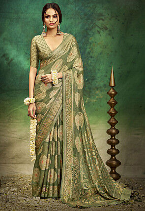 Woven Georgette Brasso Saree in Dusty Green