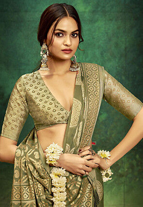 Woven Georgette Brasso Saree in Dusty Green