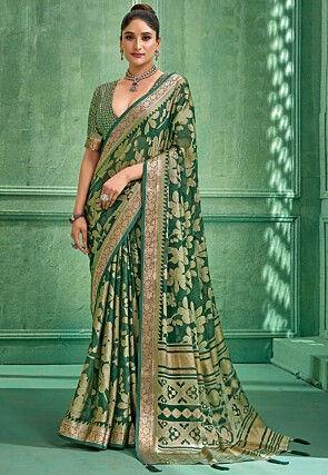 Woven Georgette Brasso Saree in Green