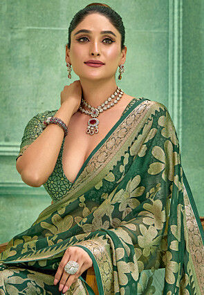 Woven Georgette Brasso Saree in Green