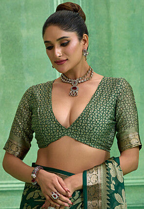 Woven Georgette Brasso Saree in Green