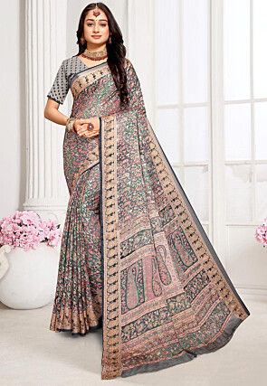 Woven Georgette Brasso Saree in Grey