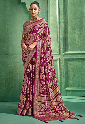 Woven Georgette Brasso Saree in Magenta