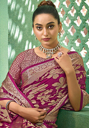 Woven Georgette Brasso Saree in Magenta
