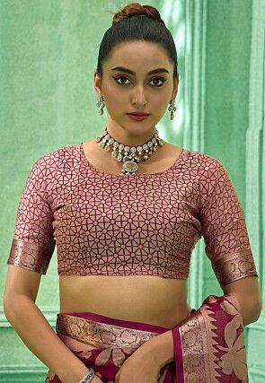 Woven Georgette Brasso Saree in Magenta
