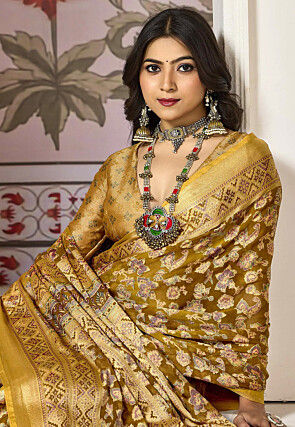 Woven Georgette Brasso Saree in Mustard