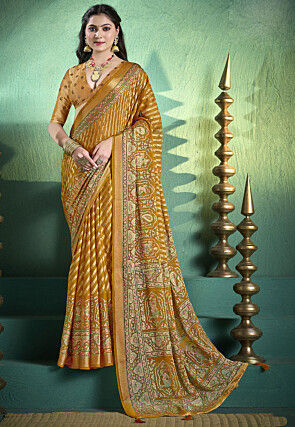 Woven Georgette Brasso Saree in Mustard