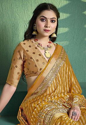 Woven Georgette Brasso Saree in Mustard