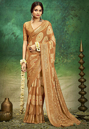 Woven Georgette Brasso Saree in Orange