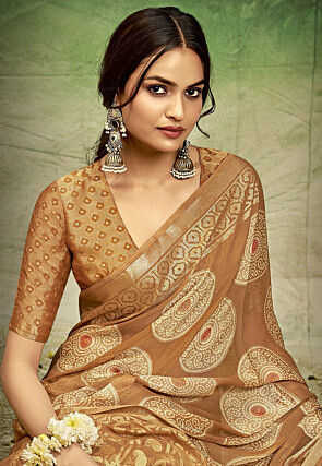 Woven Georgette Brasso Saree in Orange