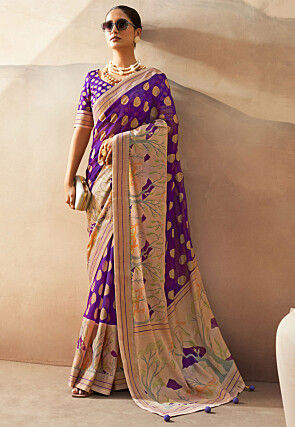 Woven Georgette Brasso Saree in Purple