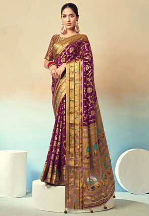 Woven Georgette Brasso Saree in Purple