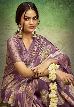 Woven Georgette Brasso Saree in Purple