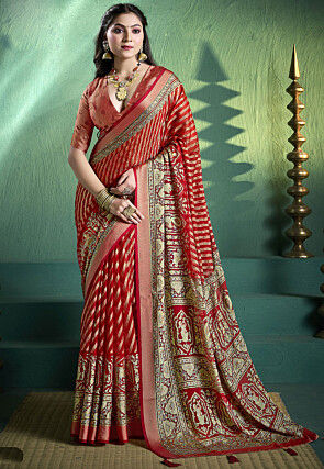Woven Georgette Brasso Saree in Red