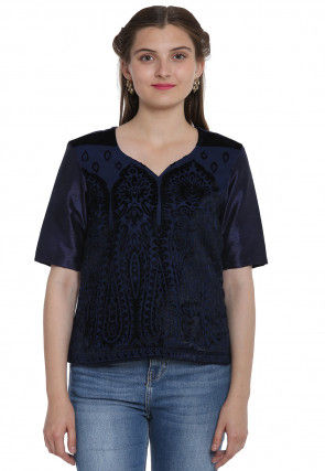 Woven Georgette Brasso Top in Dark Blue