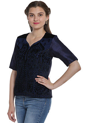 Woven Georgette Brasso Top in Dark Blue