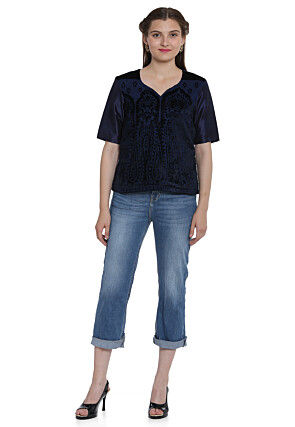 Woven Georgette Brasso Top in Dark Blue
