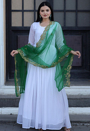 Woven Georgette Dobby Abaya Style Suit in Off White