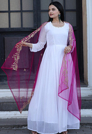 Woven Georgette Dobby Abaya Style Suit in Off White