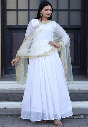 Woven Georgette Dobby Abaya Style Suit in Off White