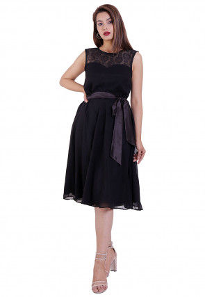 Woven Georgette Fit N Flare Dress in Black