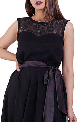 Woven Georgette Fit N Flare Dress in Black
