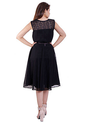 Woven Georgette Fit N Flare Dress in Black