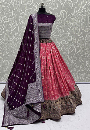 Woven Georgette Jacquard Lehenga in Pink