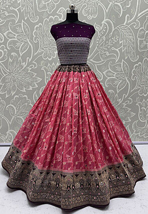 Woven Georgette Jacquard Lehenga in Pink