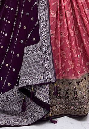 Woven Georgette Jacquard Lehenga in Pink