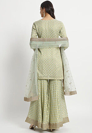 Woven Georgette Jacquard Pakistani Suit in Light Green