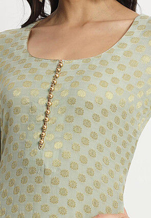 Woven Georgette Jacquard Pakistani Suit in Light Green