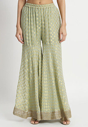 Woven Georgette Jacquard Pakistani Suit in Light Green