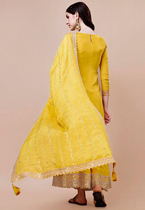 Woven Georgette Jacquard Pakistani Suit in Yellow