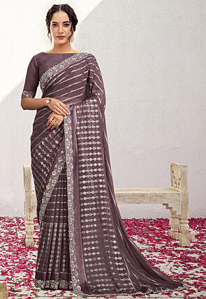 Woven Georgette Jacquard Saree in Dusty Purple
