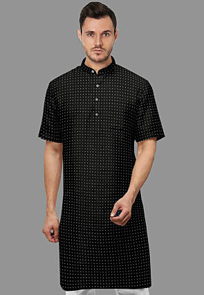 Woven Georgette Kurta in Black
