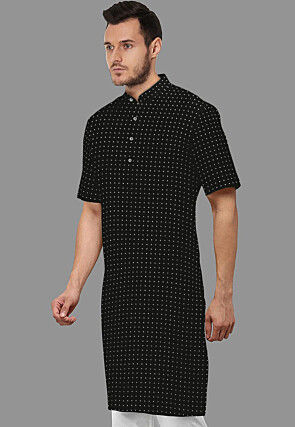 Woven Georgette Kurta in Black