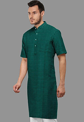 Woven Georgette Kurta in Dark Green