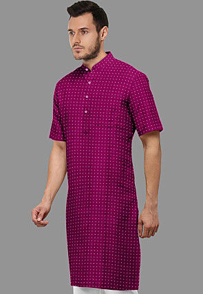 Woven Georgette Kurta in Magenta