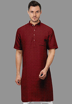 Woven Georgette Kurta in Maroon