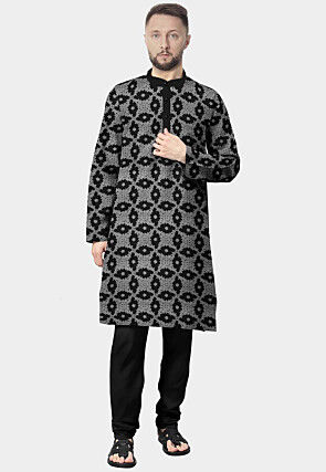 Woven Georgette Kurta Set in Black