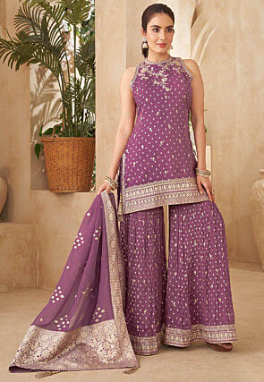 Woven Georgette Pakistani Suit in Purple
