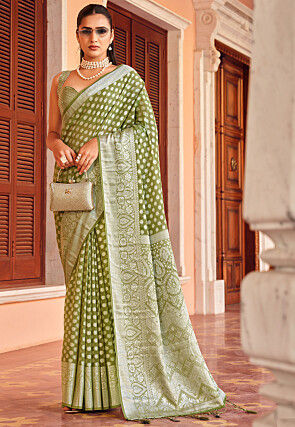 Woven Georgette Saree in Dusty Green