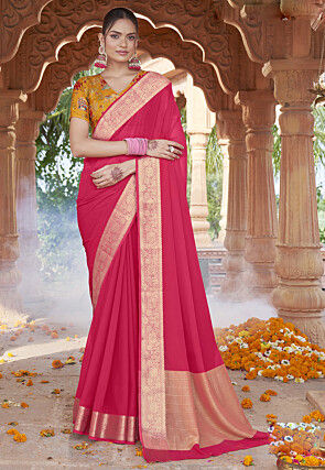 Woven Georgette Saree in Fuchsia